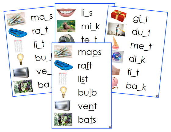 Montessori Blue CVCC Missing Consonant Cards (photos) - Montessori Print Shop Digital Download