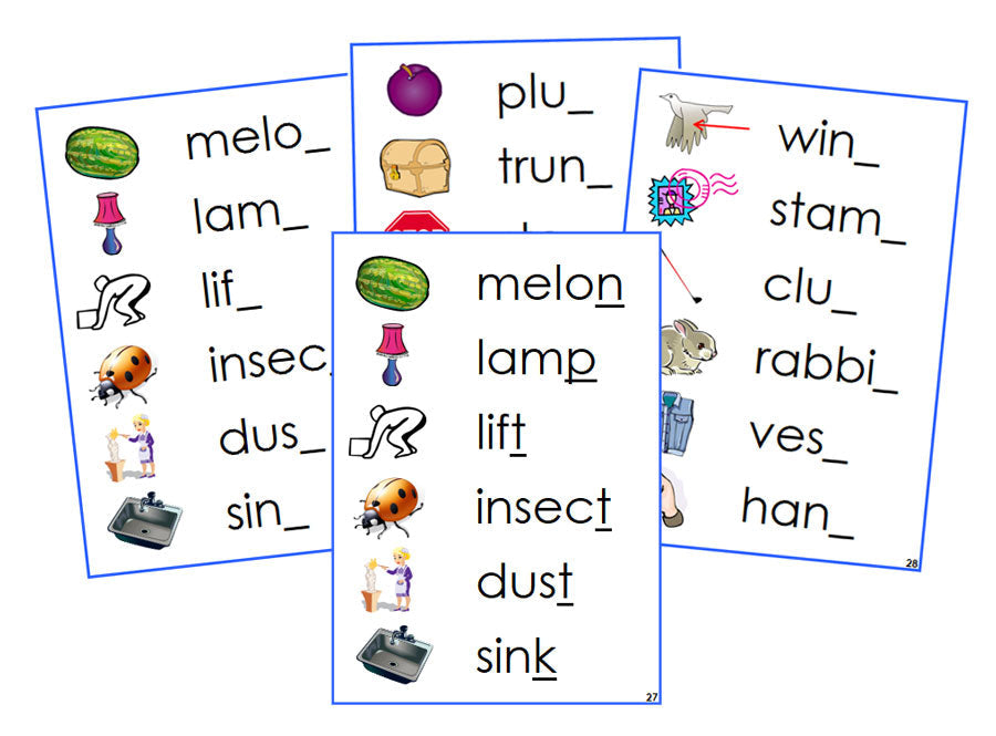 Montessori Blue Ending Sound Cards - Montessori language cards - Montessori Print Shop