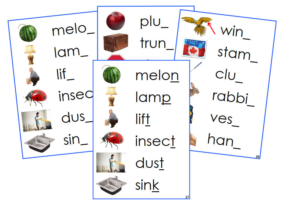 Montessori Blue Ending Sound Cards (photos) - Montessori Print Shop language program