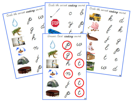 Montessori Blue Ending Sound Choice Cards (photos) - CURSIVE - Montessori Print Shop Digital Download phonics lesson