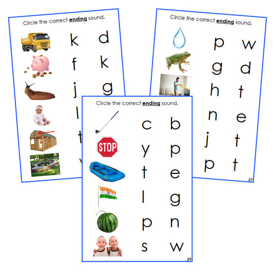 Blue Ending Sound Choice Cards (photos) - Montessori Print Shop language program