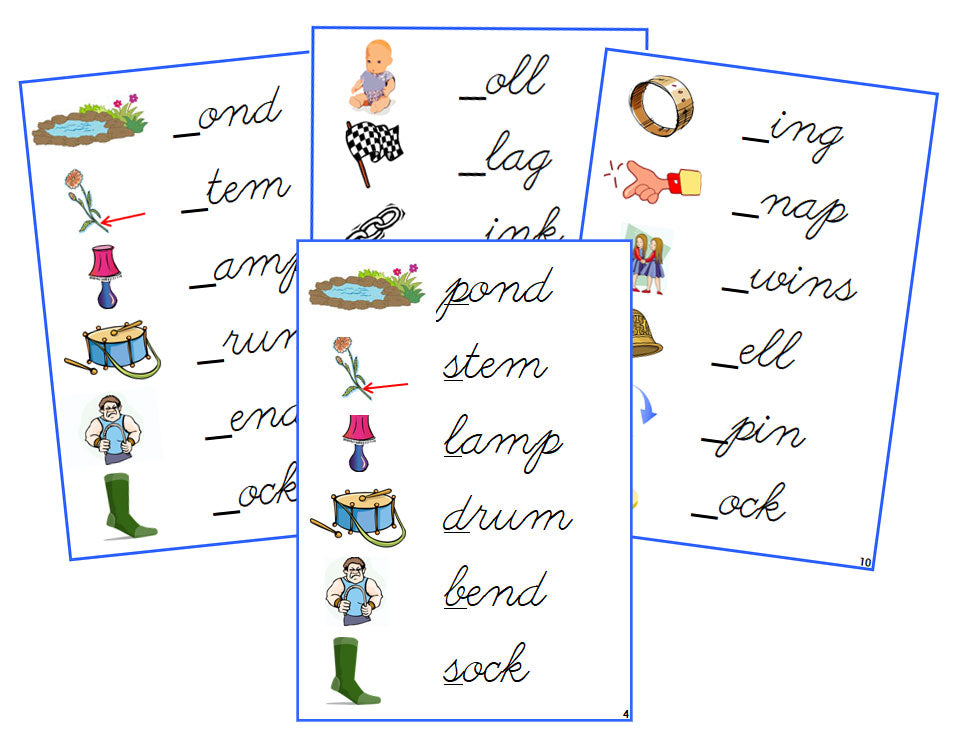 Montessori Blue Initial Sound Cards - CURSIVE - Montessori Print Shop Digital Download phonics lesson