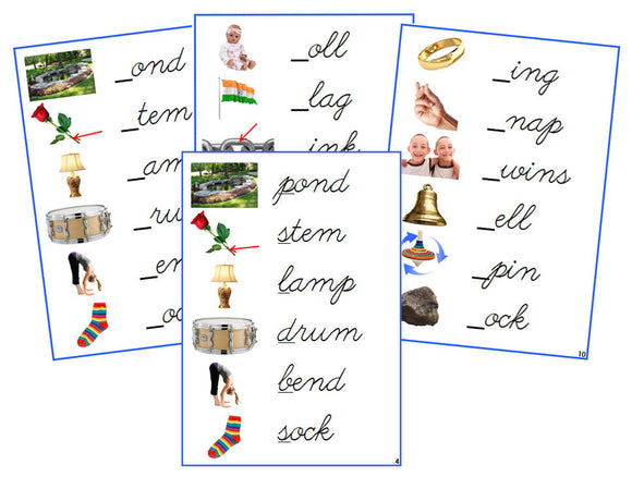Montessori Blue Initial Sound Cards (photos) - CURSIVE - Montessori Print Shop Digital Download phonics lesson