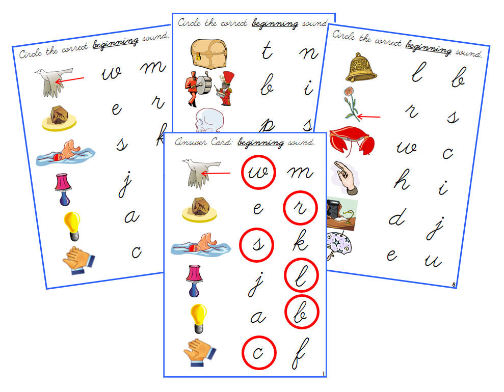 Montessori Blue Language Series Bundle - CURSIVE - Phonetic Initial Sound Choice Cards - Montessori Print Shop Phonics Program