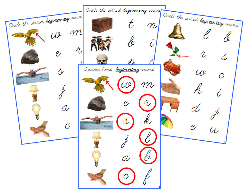 Montessori Blue Language Series Bundle (photos) - CURSIVE - Phonetic Initial Sound Choice Cards - Montessori Print Shop Phonics Program