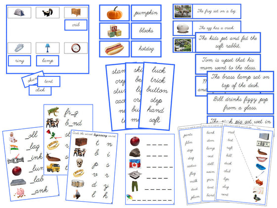 Montessori Blue Language Series Bundle (photos) - CURSIVE - Montessori Print Shop Phonics Program