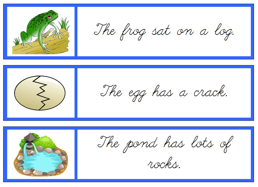 Blue Sentence Cards - Set 1 - CURSIVE - Montessori Print Shop Digital Download phonices lesson