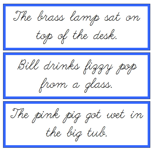 Blue Sentence Cards - Set 2 - CURSIVE - Montessori Print Shop Digital Download phonics lesson