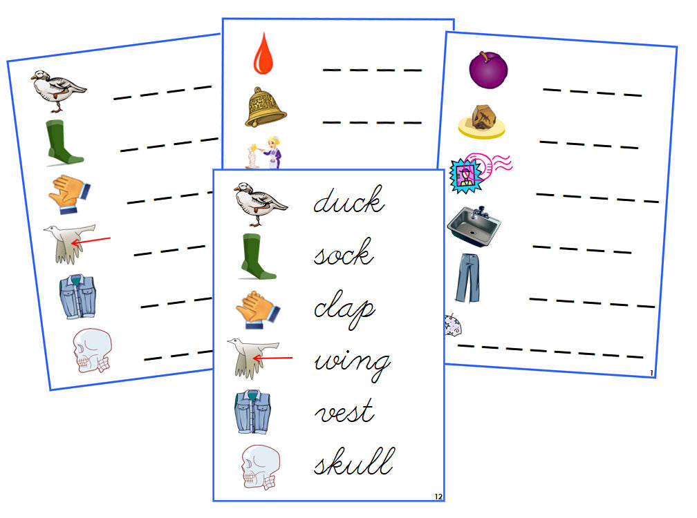 Montessori Blue Spelling Cards - CURSIVE - Montessori Print Shop phonics lesson