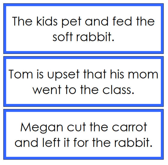 Blue Sentence Cards Set 3 - Montessori Print Shop Digital Download language cards