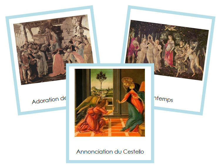 French - Sandro Botticelli Art Cards (color-coded) - Montessori Print Shop Digital Download