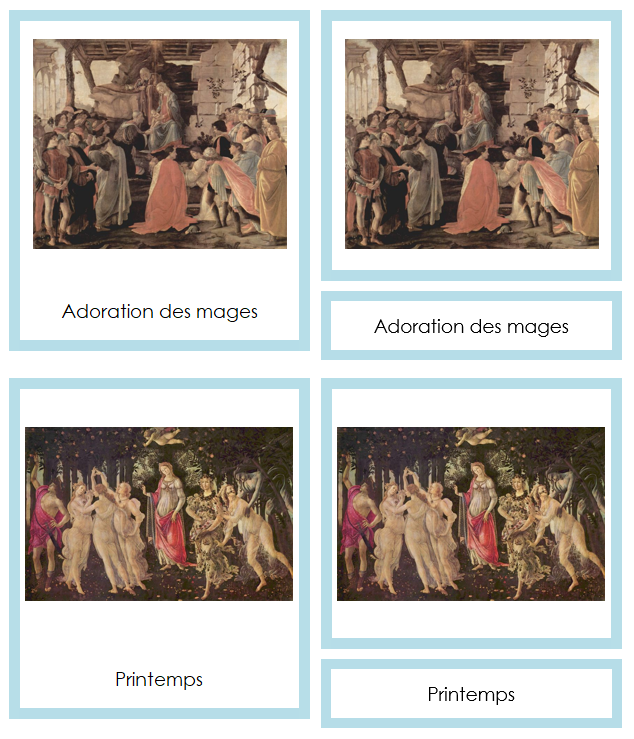 French - Sandro Botticelli Art Cards (color-coded) - Montessori Print Shop Digital Download