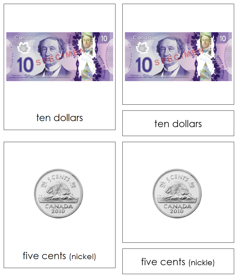 Canadian Currency 3-Part Cards - Montessori Print Shop Digital Download