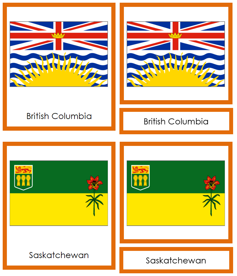 Flags of Canada 3-Part Cards (color-coded) - Montessori Print Shop Digital Download