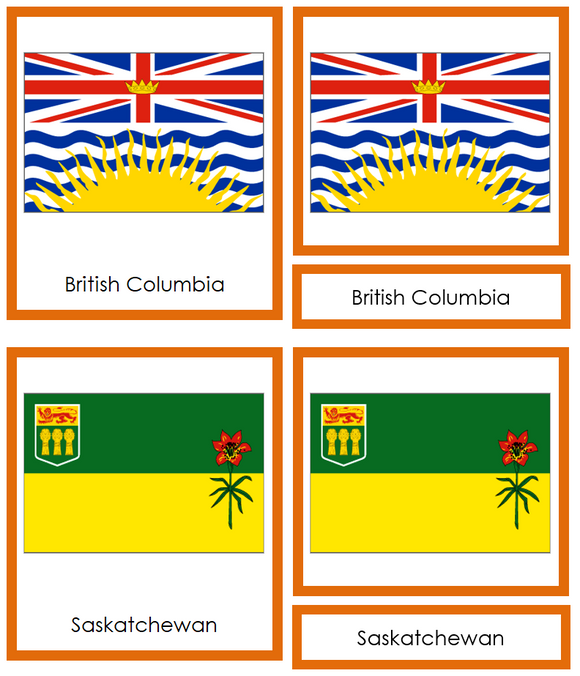 Flags of Canada 3-Part Cards (color-coded) - Montessori Print Shop Digital Download