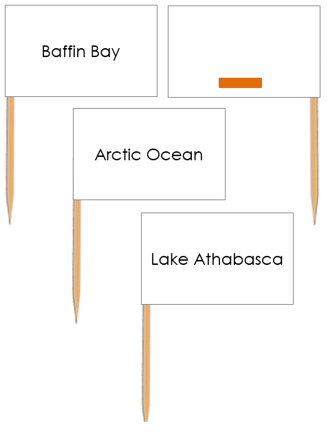 Bodies of Water in Canada Labels  - Pin Map Flags (color-coded) - Montessori Print Shop Digital Download