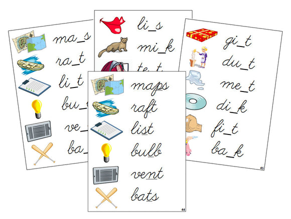 Montessori Step 2: CVCC Missing Consonant Cards - CURSIVE - Montessori Print Shop phonics lesson