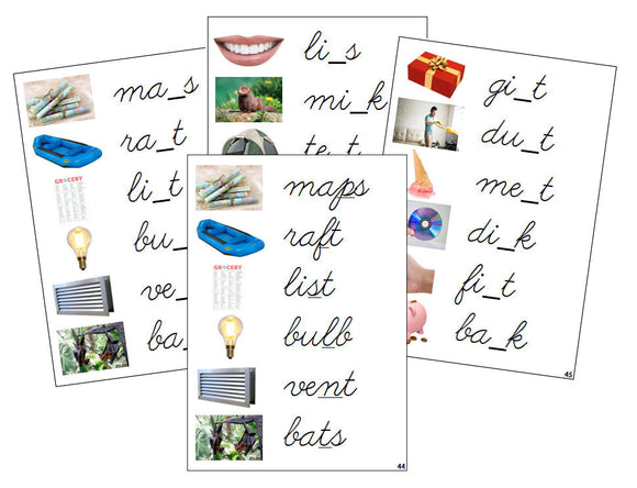 Montessori Step 2: CVCC Missing Consonant Cards (photos) - CURSIVE - Montessori Print Shop phonics lesson