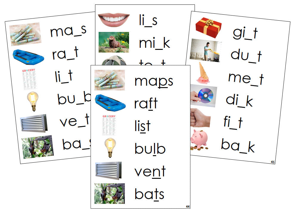 Montessori Step 2: CVCC Missing Consonant Cards (photos) - Montessori Print Shop