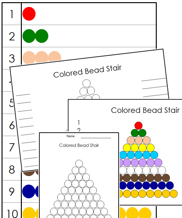 Montessori Colored Bead Stair Outlines - Montessori Print Shop