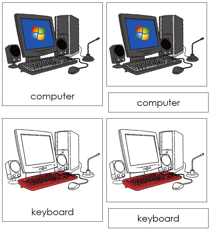 Computer Nomenclature Cards (red) - Montessori Print Shop