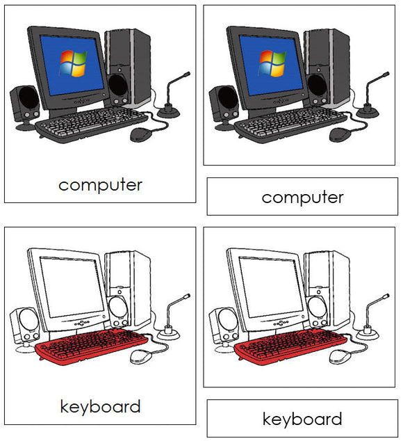 Computer Nomenclature Cards (red) - Montessori Print Shop