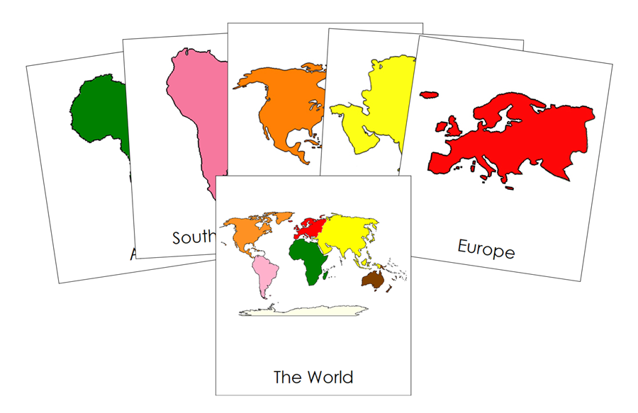 Continents 3-Part Cards (color-coded) - Montessori Print Shop Digital Download