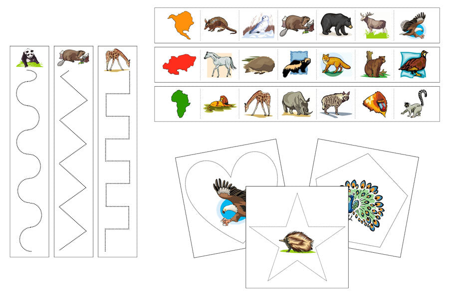 Continents & Animals Cutting Work - Preschool Activity - Montessori Print Shop Digital Download