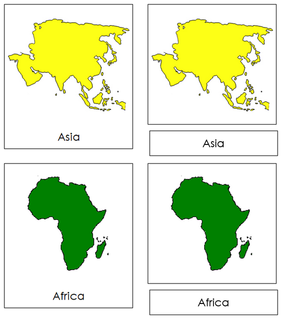 Continent Cards - Montessori geography cards