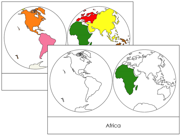 Continents by Hemisphere (color-coded) - Montessori Print Shop Digital Download