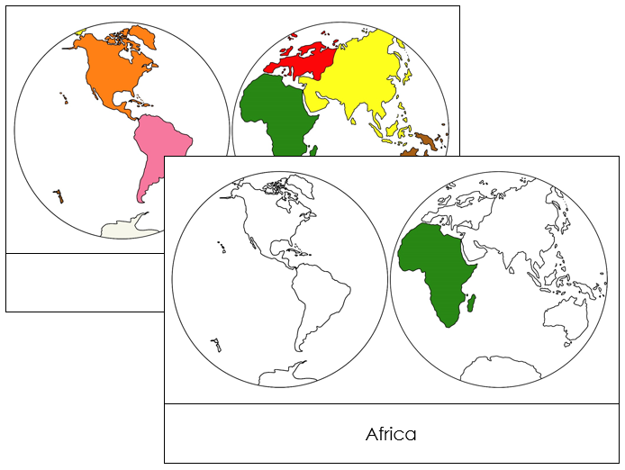 Continents by Hemisphere (color-coded) - Montessori Print Shop Digital Download