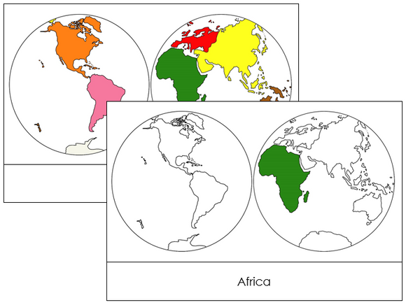 Continents by Hemisphere (color-coded) - Montessori Print Shop