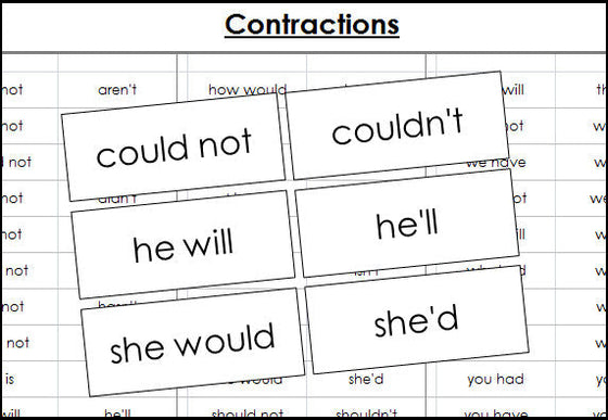 contraction word cards - Montessori Print Shop Digital Download grammar