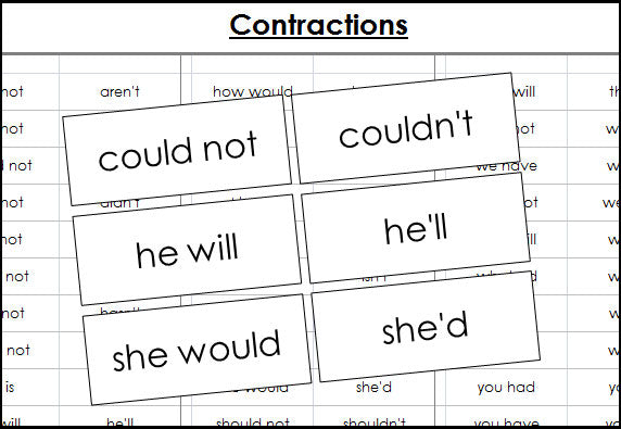 contraction word cards - Montessori Print Shop Digital Download grammar