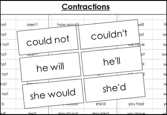 contraction word cards - Montessori Print Shop grammar