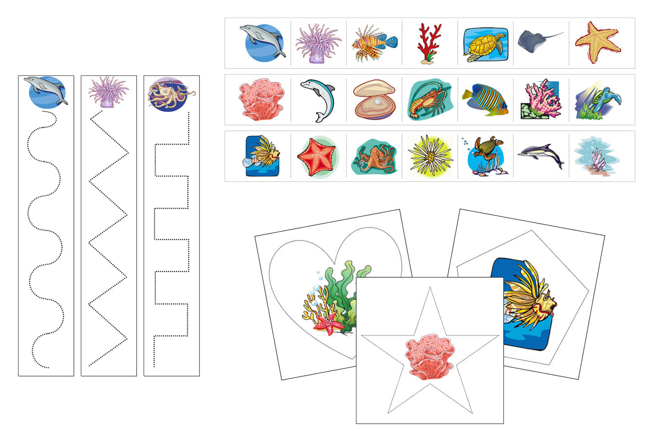 Coral Reef Cutting Work - Montessori Print Shop Digital Download Preschool Scissor Practice