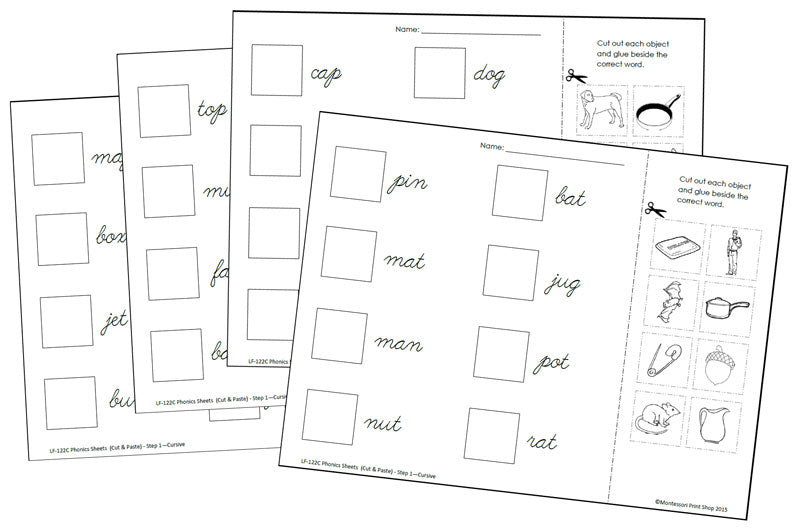 Phonetic Cut & Paste - Step 1 (cursive) - Montessori Print Shop Digital Download