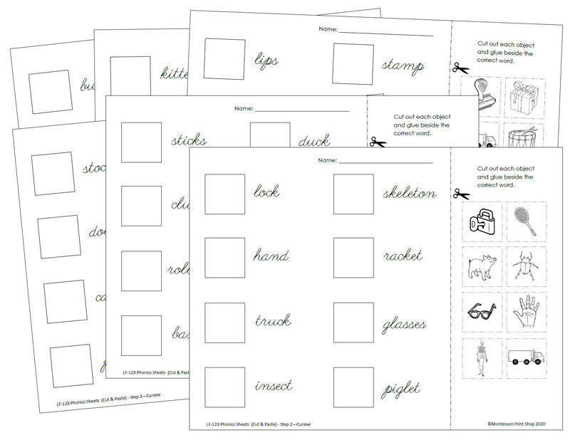 Phonetic Cut & Paste - Step 2 (cursive) - Montessori Print Shop Digital Download