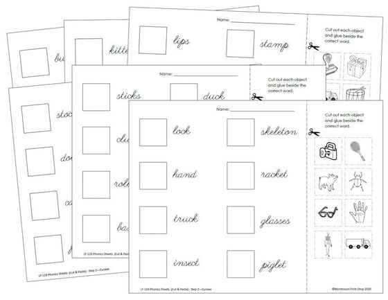 Phonetic Cut & Paste - Step 2 (cursive) - Montessori Print Shop