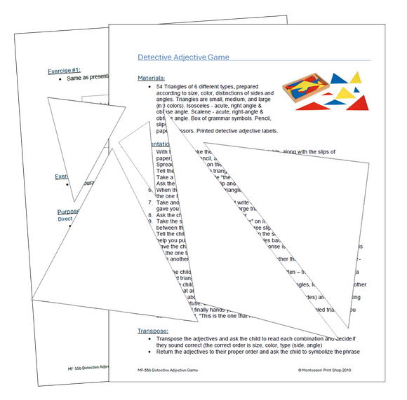 Detective Adjective Game & Instructions (Outlines) - Montessori Print Shop Digital Download