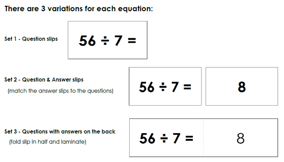 Montessori Division Equation slips - Montessori Print Shop Digital Download