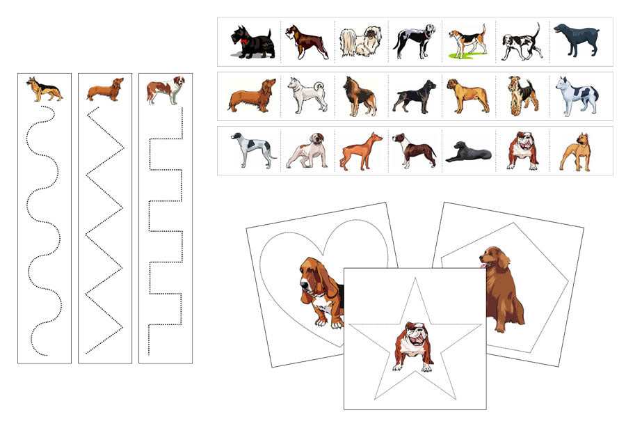 Dogs Cutting Work - Preschool Activity - Montessori Print Shop Digital Download