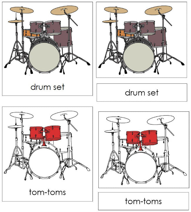 Parts of a Drum Set 3-Part Nomenclature Cards (red) - Montessori Print Shop Digital Download