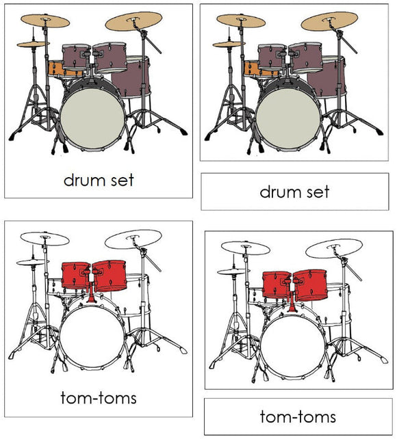 Parts of a Drum Set 3-Part Nomenclature Cards (red) - Montessori Print Shop Digital Download