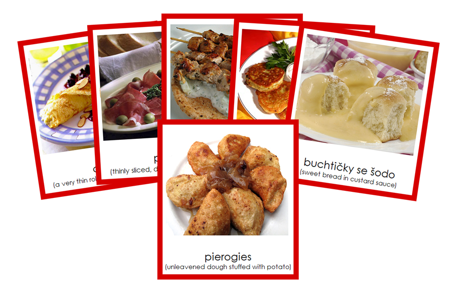 Foods of Europe 3-Part Cards (color-coded) - Montessori Print Shop Digital Download