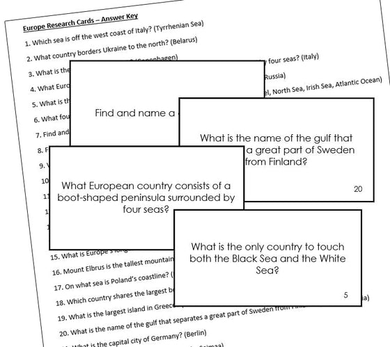 European Geography Research Cards - Montessori Print Shop geography cards