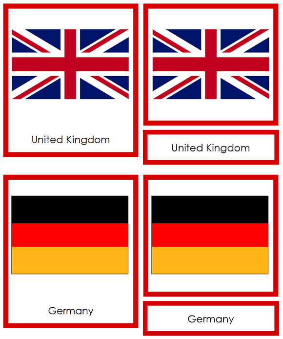 Flags of Europe 3-Part Cards (color-coded) - Montessori Print Shop Digital Download