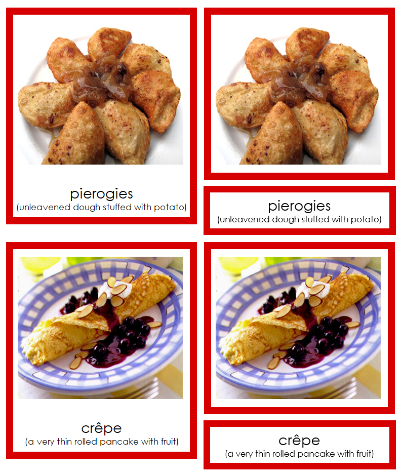 Foods of Europe 3-Part Cards (color-coded) - Montessori Print Shop Digital Download