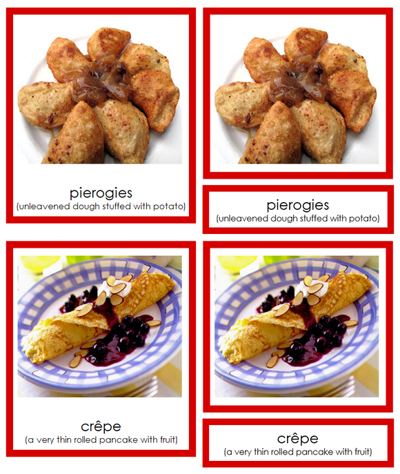 Foods of Europe 3-Part Cards (color-coded) - Montessori Print Shop Digital Download