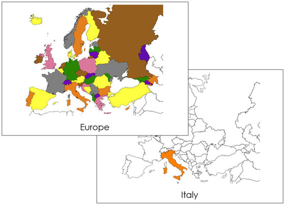 Europe Flash Cards (color-coded) - Montessori Print Shop Digital Download geography cards